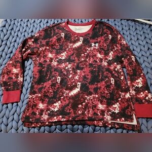 Under Armour Red and Black Patterned Pullover Loose Fit Large 80% Cotton 20%Poly